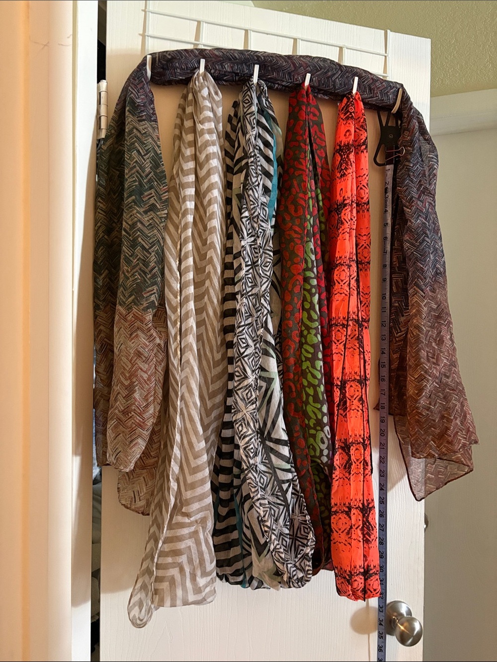 Assorted Lightweight Patterned Scarves - Neutral, Black, Teal, Green, Red